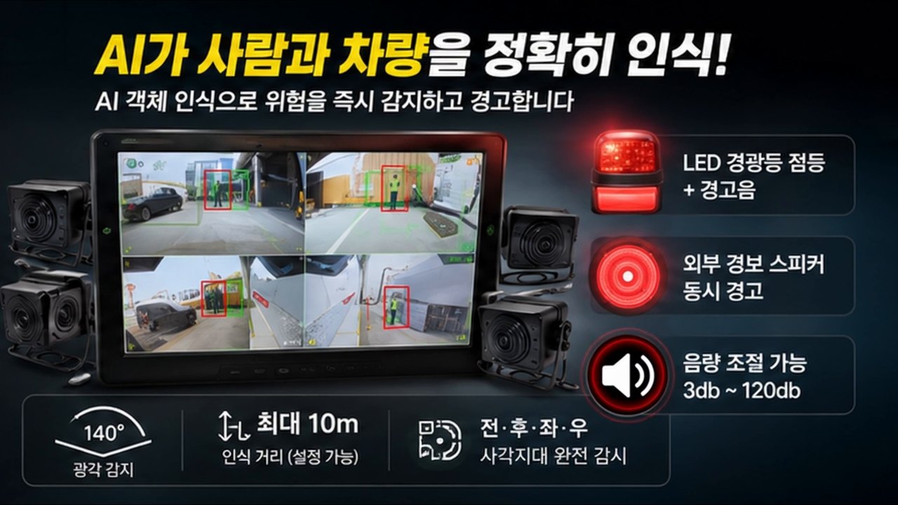 AI 카메라가 사람과 차량을 인식하여 모니터에 박스로 표시
